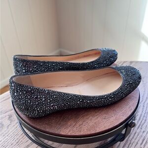 New Christian Louboutin Black Strass Leather Gozul Ballet Flats 35